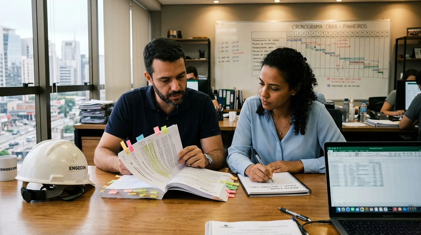 Equipe de empresa preparando seguro garantia para licitação pública